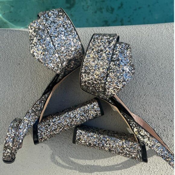 GIUSEPPE ZANOTTI Lavinia Glitter Leather Platform Heeled Sandals Size IT37.5 - Picture 8 of 16